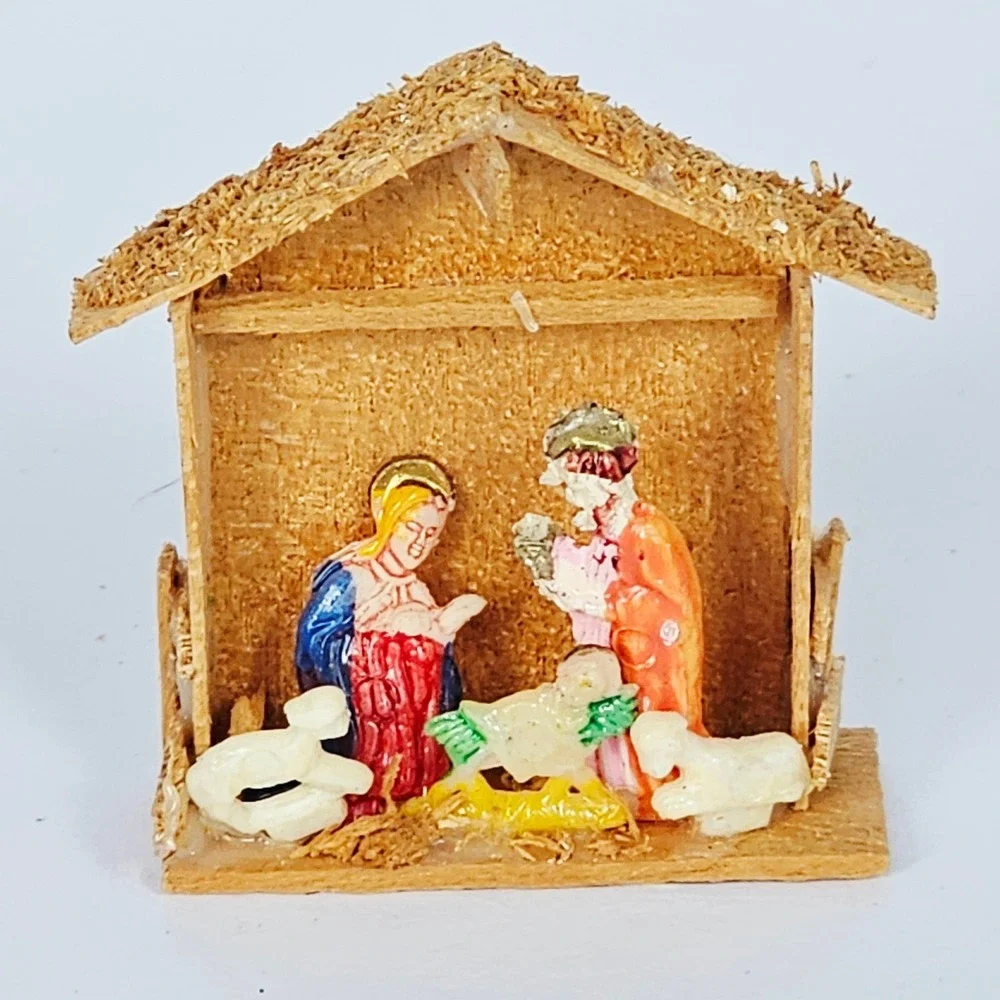 Vintage Dollhouse Christmas Accessories Nativity Fireplace Tools Rug Miniature
